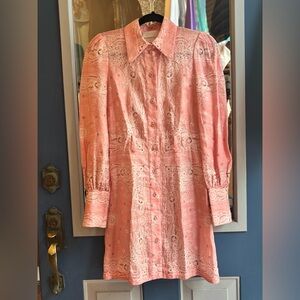 Zimmermann Linen Pink Paisley Shirtdress